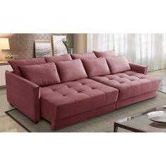 Sofá Cama Retrátil e Reclinável 2,10m com Molas Carol Veludo Rosê Adonai Estofados