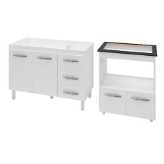 Armário Gabinete pia de 120 cm Bianca com Balcão Cooktop 5 Bocas e Forno Elétrico Elisa Branco