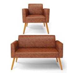 Sofá Namoradeira Com Poltrona Pés Palito Castanho Marisa Corano D03 - D\`rossi Cor Nozes