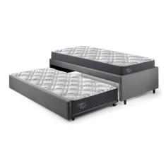 Bicama Box Solteirão 96x203 cm Suede com Dois Colchões Adapto Molas Ensacadas Ecoflex Cinza