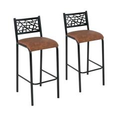 Conjunto 2 Banquetas com Assento Fixo para Cozinha Preto/Caramelo