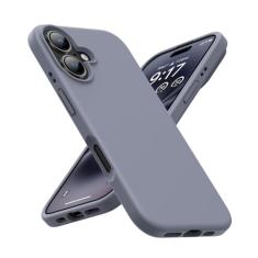 OuXul Capa projetada para iPhone 16 de 6,1 polegadas - Capa fina de silicone líquido com [forro de microfibra macio antiarranhões], proteção total de 3 camadas à prova de choque (cinza lavanda)