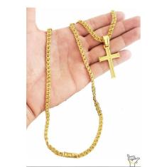 Cordão Banhado A Ouro 18k Friso Duplo 5mm Com Pingente Cruz - ToJoia18