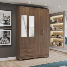 Guarda-roupa Solteiro 4 Portas 3 Gavetas com Espelho Caju