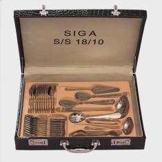 Faqueiro Inox 84 Peças Detalhe Dourado Luxo