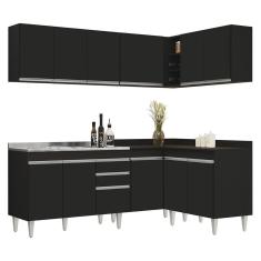 Armário De Cozinha Modulado De Canto 6 Peças Cp30 Com Pia Inox Preto - Lumil