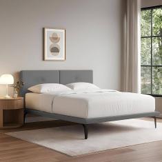 Cama Japonesa Toquio Casal com Cabeceira Almofada Linho Cinza