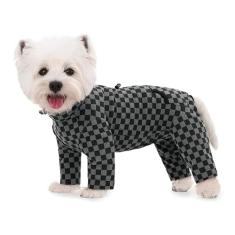 Casaco de inverno para cães, casacos quentes de lã para clima frio, pijama xadrez de gola rolê, macacão para cães, roupas de inverno para cães pequenos e médios, macacão antiqueda de pelos