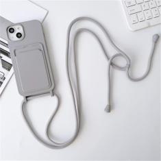 Capa de telefone com alça crossbody para iPhone 15 14 13 12 11 Pro Max SE X XR XS Max 7 8 Plus Capa de silicone líquido, GY, para iPhone 14 Plus