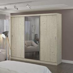 Guarda Roupa Casal com Espelho 3 Portas de Correr 4 Gavetas 1902E1 Foscarini Marfim Areia