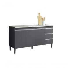 Balcão Gabinete Para Pia Andreia Com Tampo 150cm 3 Portas 3 Gavetas Cinza Fosco