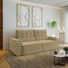 Sofá Retrátil E Reclinável Com Porta Copos E Usb 4 Lugares 240cm Embaúba Extra Cabecasa Madeiramadei Palha Diamante