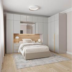 Guarda Roupa Modulado De Canto 12 Peças 17 Portas 2 Mesas De Cabeceira Jade Cabecasa Cinza Urbano