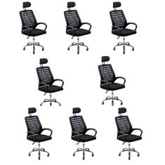 Kit 8 Cadeiras Escritório Diretor Tela Mesh Com Encosto De Cabeça Preto