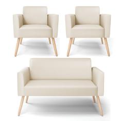 Sofá Namoradeira Com 2 Poltronas Marisa Corino Espuma Prorelax Bege D'Rossi