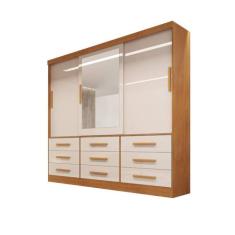 Guarda-Roupa 3 Portas Espelho 9 Gav Turim-Nature/Off Bianchi - Bianchi