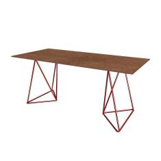 Escrivaninha Bela Vista Cavalete Tampo Imbuia Base Ferro Vermelho - Cor: Marrom