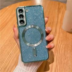 Capa de telefone com brilho magnético chapeado para Samsung Galaxy S24 S23 S21 FE S22 Plus Ultra Soft TPU capa traseira, verde claro, para Samsung S21 Plus