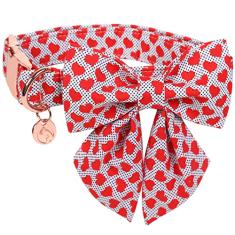 DOGWONG Coleira de cachorro dos namorados com gravata borboleta de marinheiro - coleira de coração de algodão ajustável de coração vermelho - Coleira perfeita para cães pequenos, médios e grandes