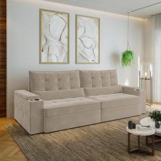 Sofá Retrátil e Reclinável com Porta Copos e Usb 4 Lugares 280cm Embaúba Extra Cabecasa Madeiramadei Bege Fosco
