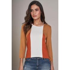 Blusa Manga 7/8 Lado Avesso Recordes Caramelo Tam. GG-Feminino