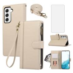 Asuwish Capa de celular para Samsung Galaxy S22 Plus S22+ 5G com zíper carteira celular com protetor de tela de vidro temperado alça transversal suporte para cartão S22+5G S22plus 22S + S 22 22+