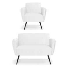 Sofá Namoradeira Com Poltrona Pés Palito De Ferro Bruna Corino Branco - D`rossi