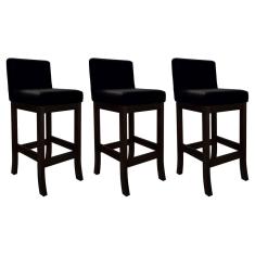 Kit 3 Banquetas para Bancada Média em Madeira Capuccino Melody Suede Preto