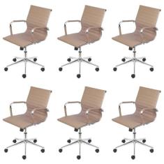 Kit 6 Cadeiras para Escritorio Diretor Esteirinha com Relax 3301 Caramelo