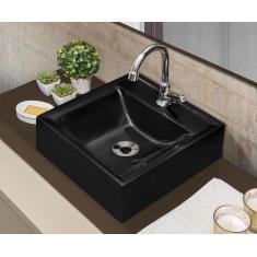 Cuba Quadrada Preta Com Torneira CA04 e Valvula Cromada  - ALADDIN