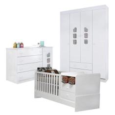 Quarto de Bebê Lívia com Berço Multifuncional Selena Branco Brilho - P