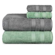Jogo De Toalhas Fio Penteado Extra Macia 4 Peças - Comfort - Petróleo + Verde