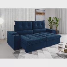 Sofá 4 Lugares Horus Bipartido 230cm Retrátil e Reclinável com Porta Copos Azul