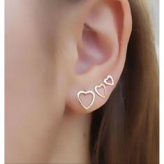 Brinco Trio Coração Banhado a Ouro 18k