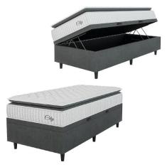 Cama Box Baú Colchão Solteiro Molas Ensacadas City Pillow Top 88x188x6