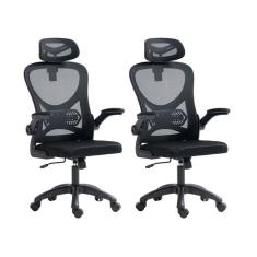 Kit 2 Cadeiras para Escritório Presidente Office Columbus com Tela Mesh Preto