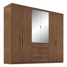 Guarda Roupa Casal Giardino 6 Portas 4 Gavetas Nogueira Touch Com Espelho - Demóbile Nogueira Touch