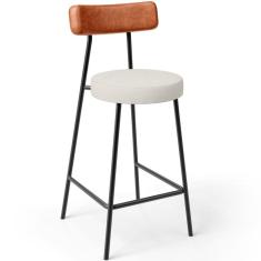 Banqueta Baixa Cozinha Sala Jantar Bancada Milão L02 Couríssimo Camel Linho Champagne - Lyam Decor