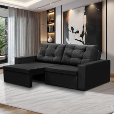 Sofá Retrátil 2 Lugares 1,80m Liz Suede Preto Adonai Estofados