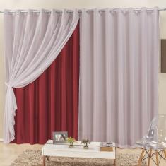 Cortina Elegance 3,00m x 2,50m Vermelha Tecido Semi Blackout Com Voal Moderna
