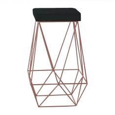 Banqueta Decorativa Kathy Base Bronze Veludo Preto Gran Belo