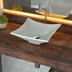 Cuba de Apoio L30 Folha com Torneira Válvula de Metal e Sifão PVC Flexível Compace Branco