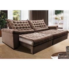 Sofá Retrátil e Reclinável 2,75m Molas Ensacadas Cama Inbox Big Space com Bordado 3d Velusoft Castor