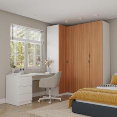 Guarda Roupa Modulado 4 Portas 3 Peças com Escrivaninha Hera CabeCasa MadeiraMadeira Branco Geada/Louro/Preto