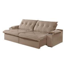 Sofá 3 Lugares Retrátil Martins M-163 Com Acessórios Veludo Bege