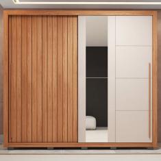 Guarda-roupa Casal Ripado com Espelhos 2 Portas e 4 Gavetas Suburban Gold Espresso Móveis
