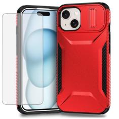 Ueokeird Capa para iPhone 15 Plus, capa para Apple 15 Plus com protetor de tela de vidro temperado e capa para câmera deslizante, antiderrapante, resistente, à prova de choque, para iPhone 15 Plus,