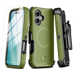 M MYBAT PRO Capa Maverick Series para iPhone 16 6.1 com clipe para cinto, [compatível com Magsafe] com protetor de tela, antiqueda, à prova de choque, com suporte giratório de 360°, proteção