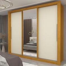 Guarda-roupa Casal 3 Portas 1 Porta Espelhada Milão Yescasa Naturale/Off White