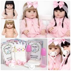 Boneca Tipo Reborn Gêmeas Barata Princesas 26 Itens Enxoval - Cegonha 